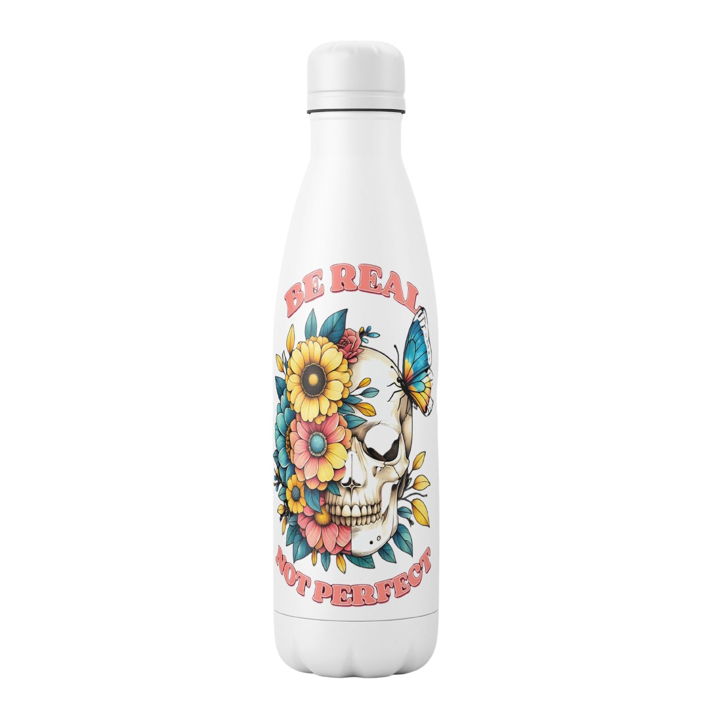 Botella calavera flores